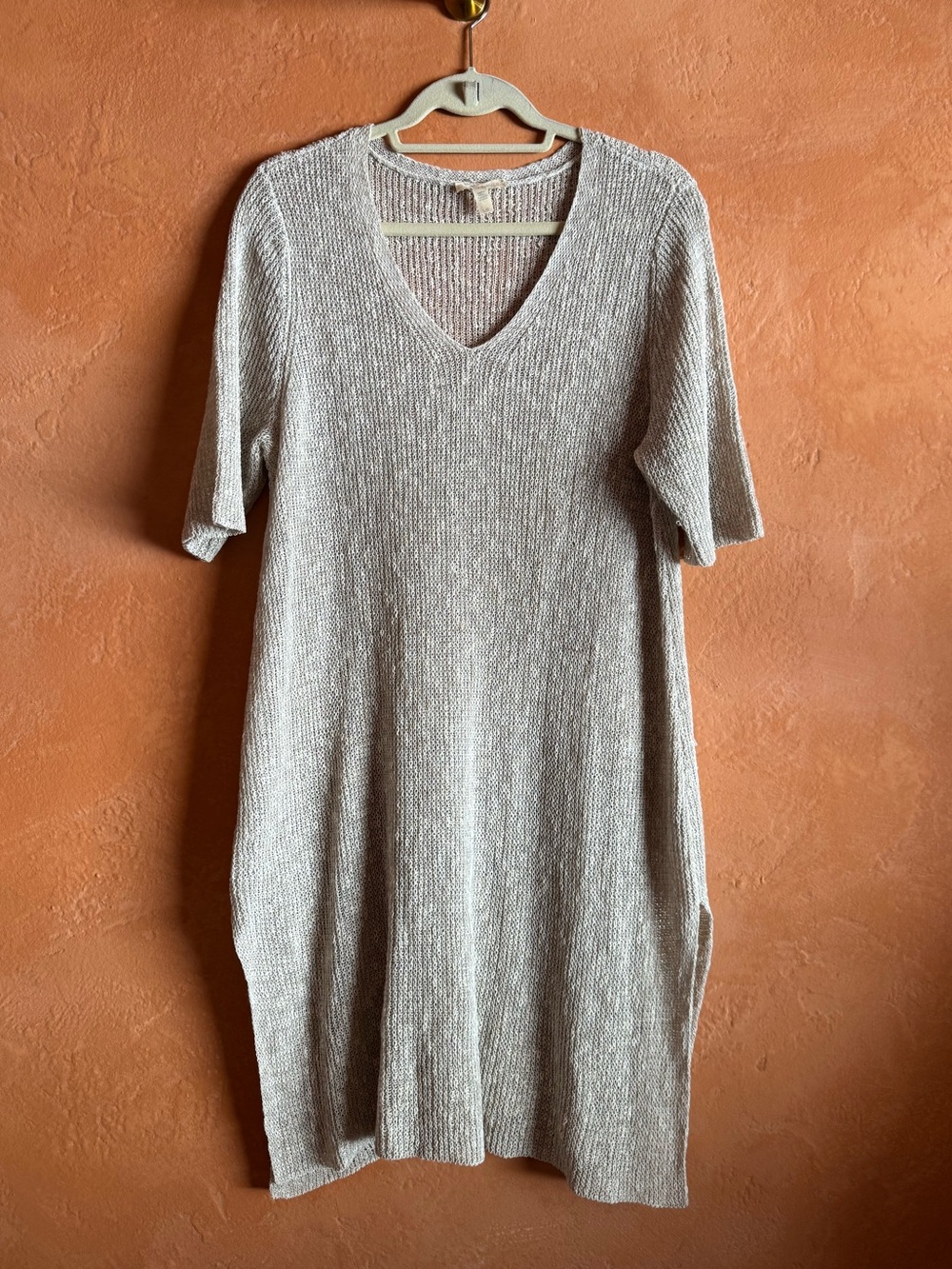 Eileen Fisher Organic Linen Blend Open Knit Dress L